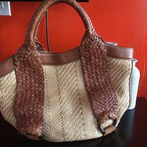 Cole Haan Taran Straw Leather Tote